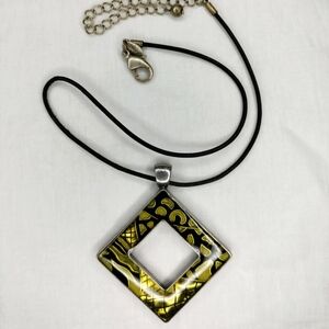 Chico's Black Gold Statement Necklace With Diamond Shaped Pendant